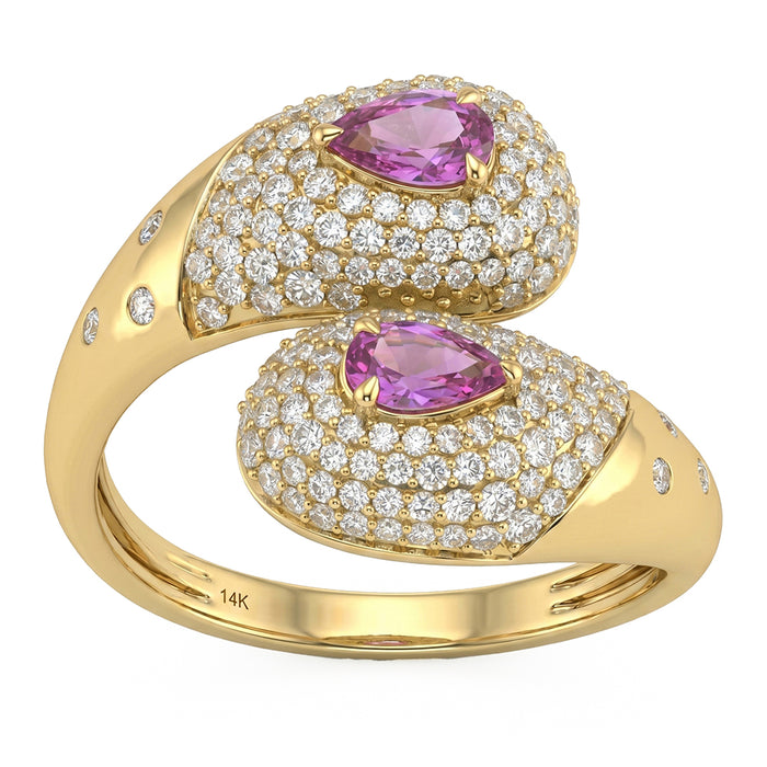 SPECIAL! 1.23ct G SI 14kt Yellow Gold Diamond & Pink Sapphire Gemstone Wrap Ring Size 6.5