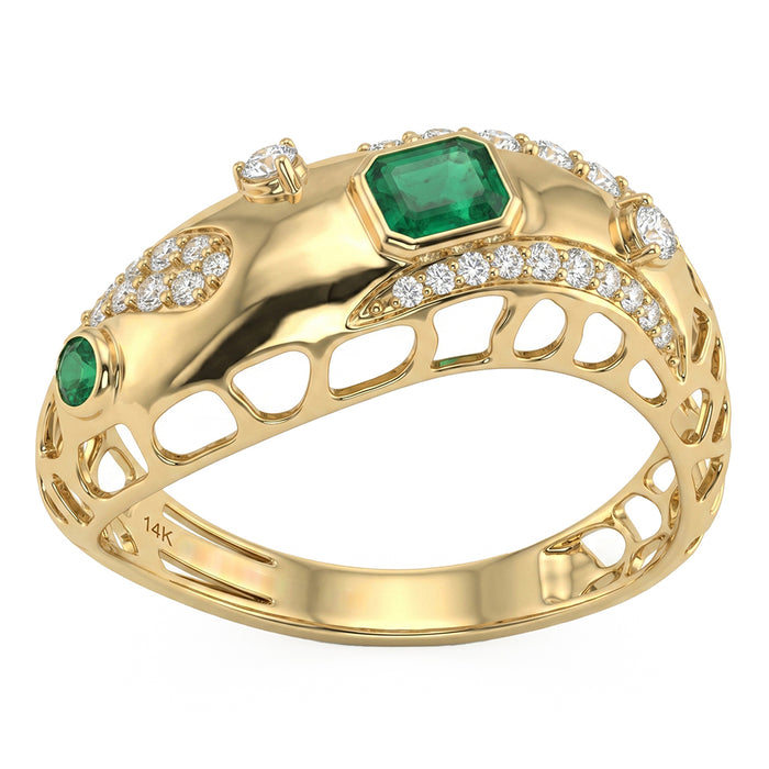 SPECIAL! .46ct G SI 14kt Yellow Gold Diamond & Emerald Gemstone Ring Size 6.5