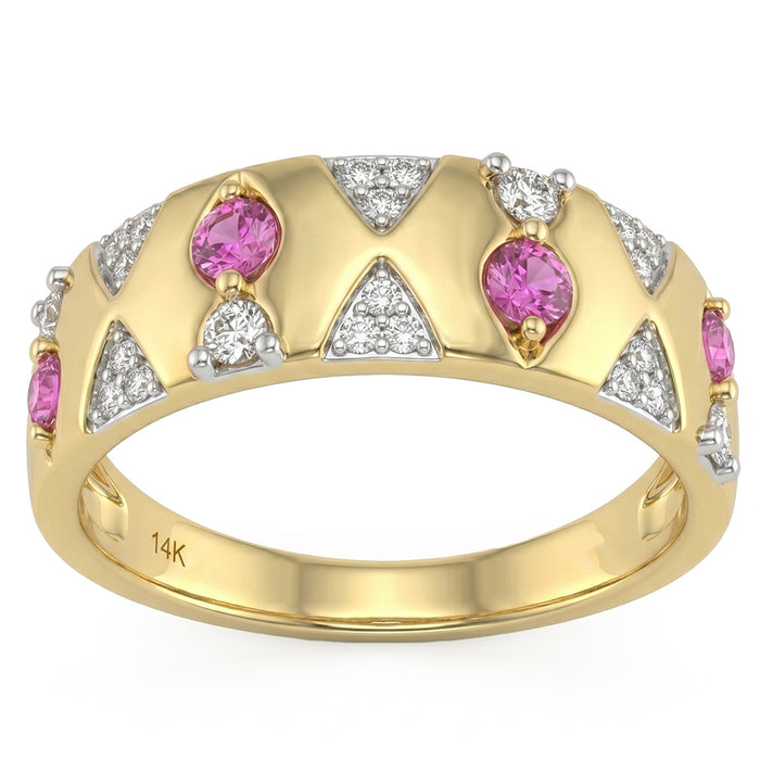 SPECIAL! .30ct G SI 14kt Yellow Gold Diamond & Pink Sapphire Gemstone Band Ring Size 6.5