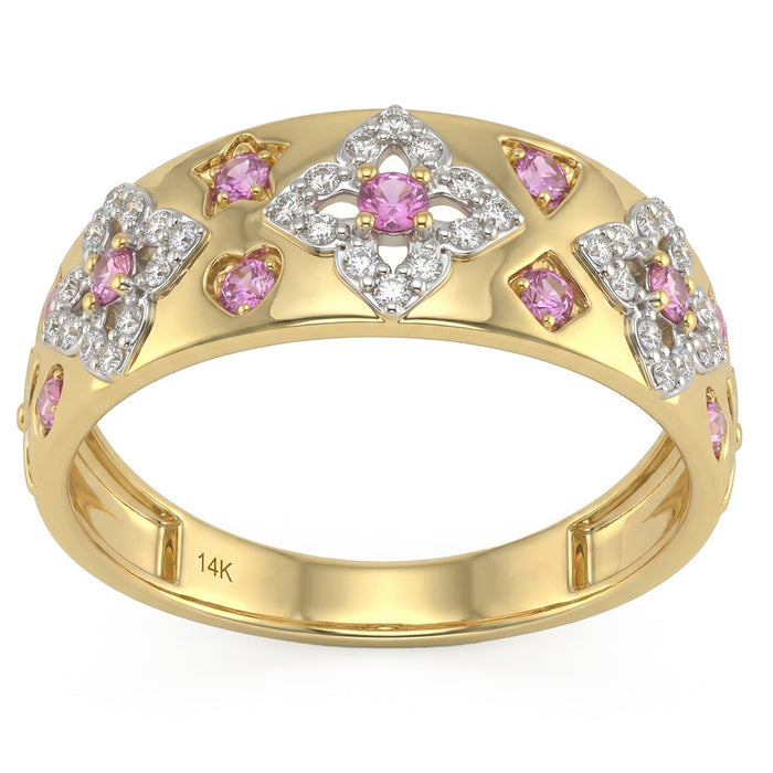SPECIAL! .41ct G SI 14kt Yellow Gold Diamond & Pink Sapphire Gemstone Band Ring Size 6.5