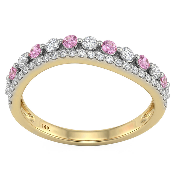 SPECIAL! .57ct G SI 14kt Yellow Gold Diamond & Pink Sapphire Gemstone Band Ring Size 6.5
