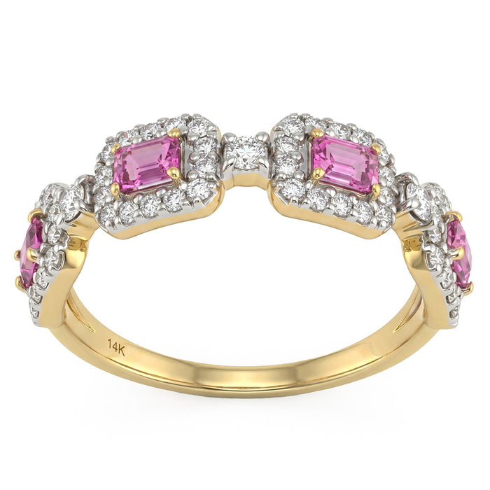 SPECIAL! .97ct G SI 14kt Yellow Gold Diamond & Pink Sapphire Gemstone Band Ring Size 6.5