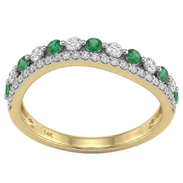 SPECIAL! .56ct G SI 14kt Yellow Gold Diamond & Emerald Gemstone Band Ring Size 6.5