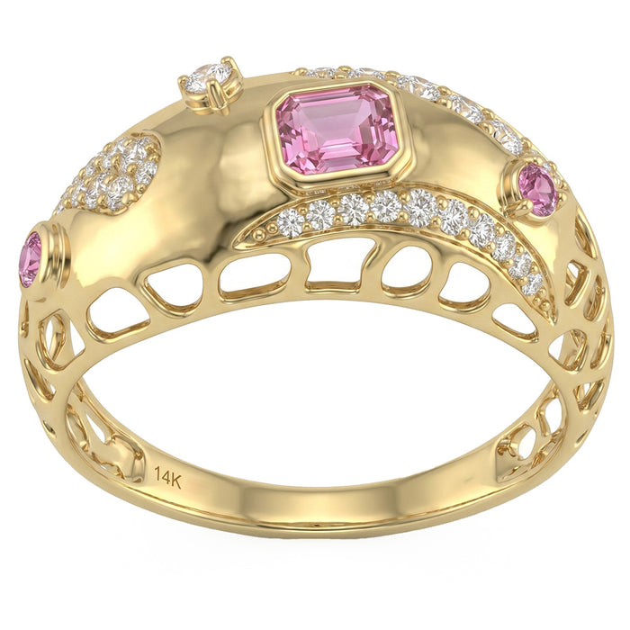 SPECIAL! .49ct G SI 14kt Yellow Gold Diamond & Pink Sapphire Gemstone Band Ring Size 6.5