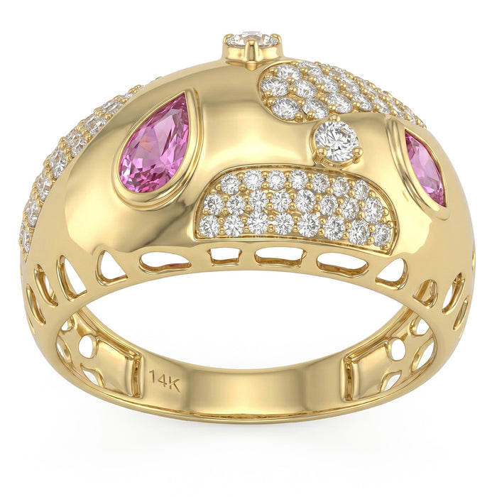 SPECIAL! .83ct G SI 14kt Yellow Gold Diamond & Pink Sapphire Gemstone Band Ring Size 6.5