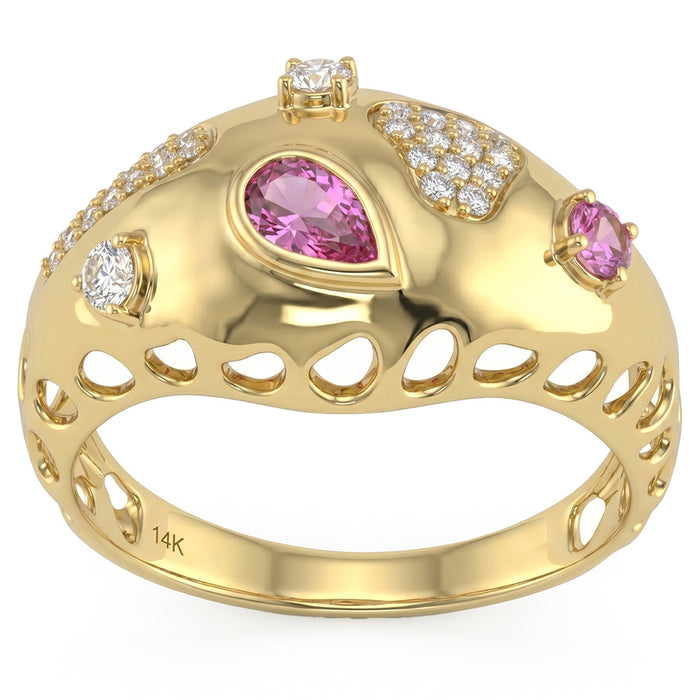 SPECIAL! .50ct G SI 14kt Yellow Gold Diamond & Pink Sapphire Gemstone Band Ring Size 6.5