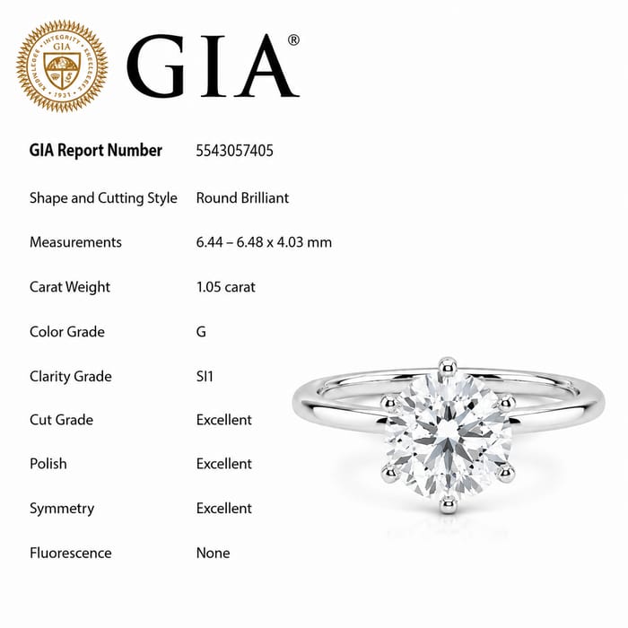 SPECIAL! 1.05ct G-SI1 GIA CERTIFIED 14K White Gold Round Diamond Eagle Claw Prongs Solitaire Ring Size 7
