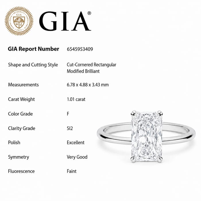 SPECIAL! 1.01ct F-SI2 GIA CERTIFIED 14K White Gold Radiant Cut Diamond Solitaire Ring Band Size 6.5