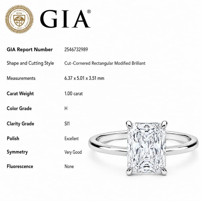 SPECIAL! 1.00ct H SI1 GIA CERTIFIED 14K White Gold Diamond Cushion Cut Diamond Engagement Solitaire Ring Size 6