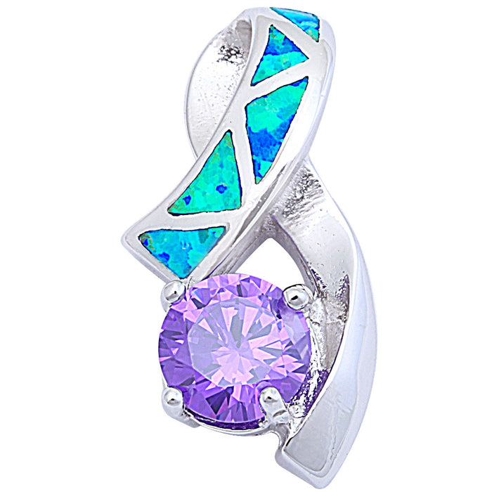CLOSEOUT! Round Faceted Amethyst & Blue Opal .925 Sterling Silver Pendant 21.5mm