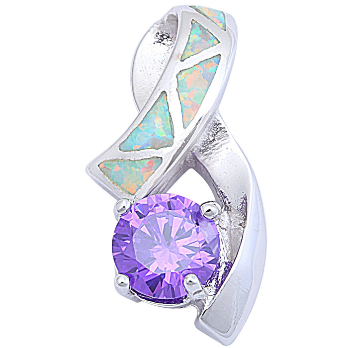 CLOSEOUT! Round Faceted Amethyst & White Opal .925 Sterling Silver Pendant 21.5mm