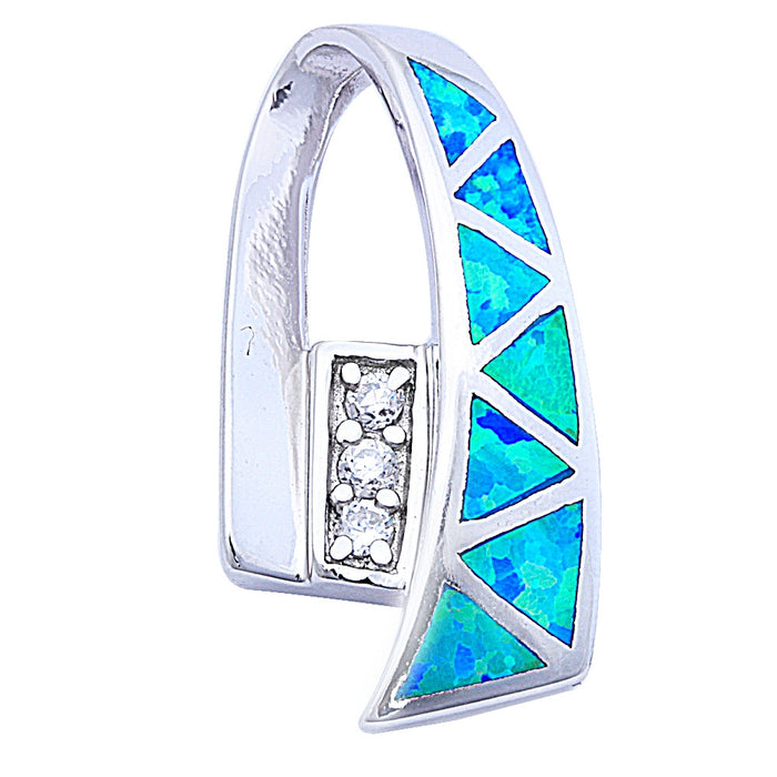 CLOSEOUT! Blue Fire Opal & Cz New .925 Sterling Silver Pendant 1" long