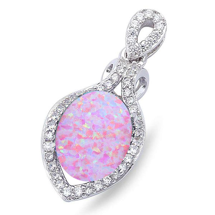 CLOSEOUT! Lab Created Pink Opal & Cubic Zirconia .925 Sterling Silver Pendant 1" long