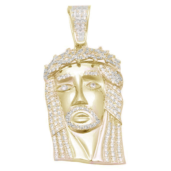 CLOSEOUT! Yellow Gold Plated Hiphop Style Heavy 4CT Micro Pave Cubic zirconia Jesus Piece .925 Sterling Silver Pendant