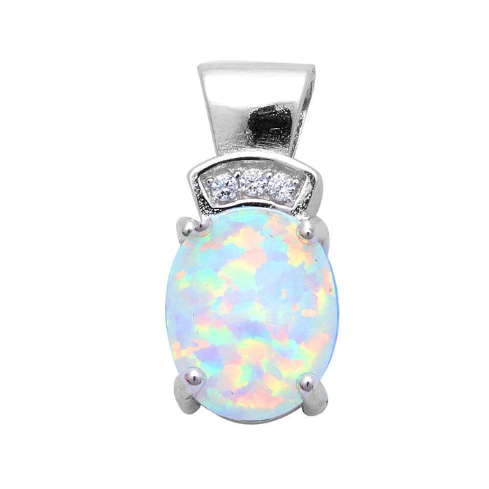 CLOSEOUT! White Fire Opal & Cubic Zirconia .925 Sterling Silver Pendant