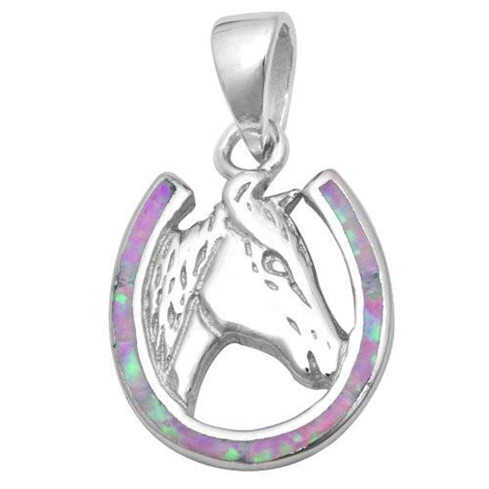 CLOSEOUT! Good Luck Pink Opal HorseShoe .925 Sterling Silver Pendant