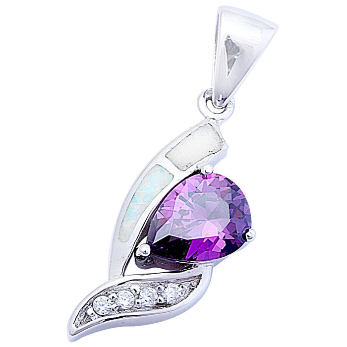 CLOSEOUT! White Opal, Amethyst, & Cz .925 Sterling Silver Pendant 1.5" long