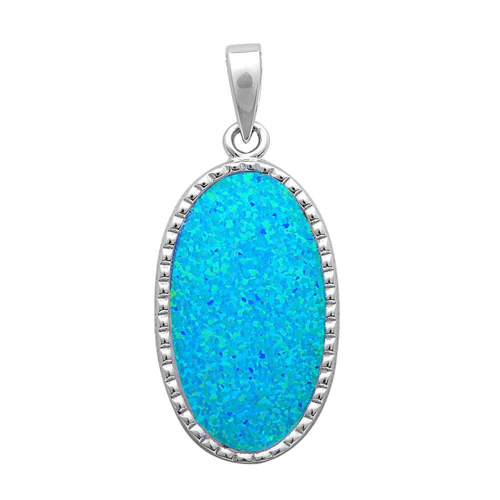 CLOSEOUT! Solid Oval Blue Fire Opal .925 Sterling Silver Pendant
