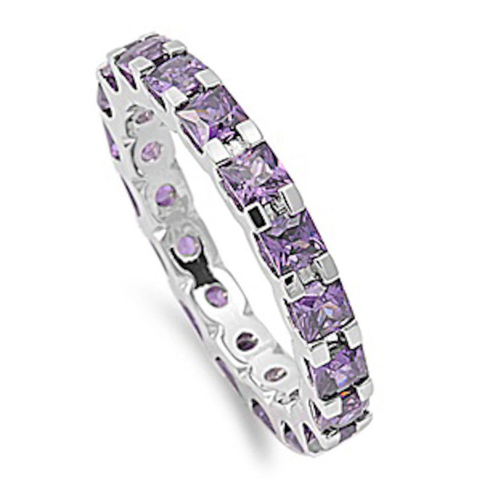 CLOSEOUT!Princess-cut Amethyst Eternity Wedding Band .925 Sterling Silver