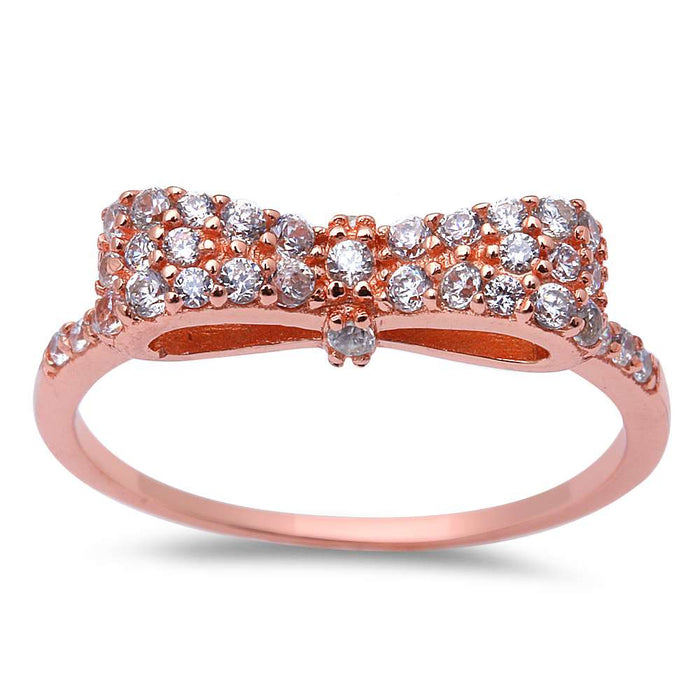 CLOSEOUT!Rose Gold Plated Cubic Zirconia Bow Tie .925 Sterling Silver Ring