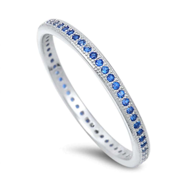 CLOSEOUT! Blue Sapphire Eternity Wedding Band .925 Sterling Silver Ring