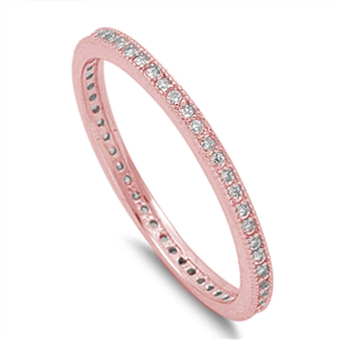 CLOSEOUT! Rose Plated Cubic Zirconia Eternity Wedding .925 Sterling Silver Band