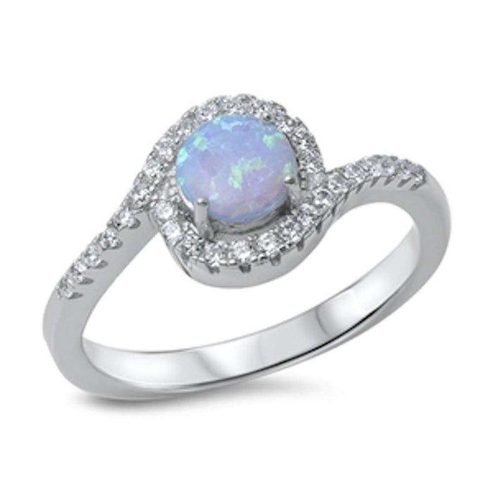 CLOSEOUT! Halo Light Blue Opal & Cubic Zirconia .925 Sterling Silver Ring