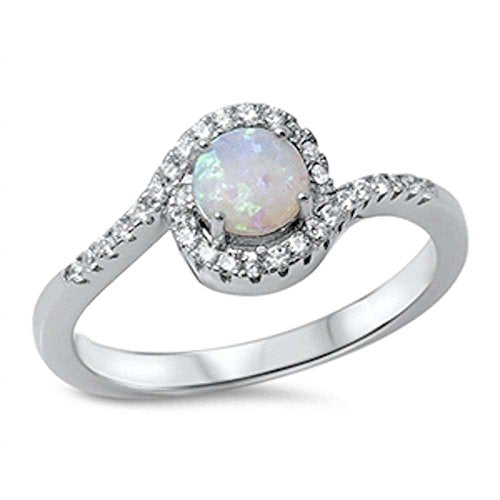 CLOSEOUT! Halo White Opal & Cubic Zirconia .925 Sterling Silver Ring