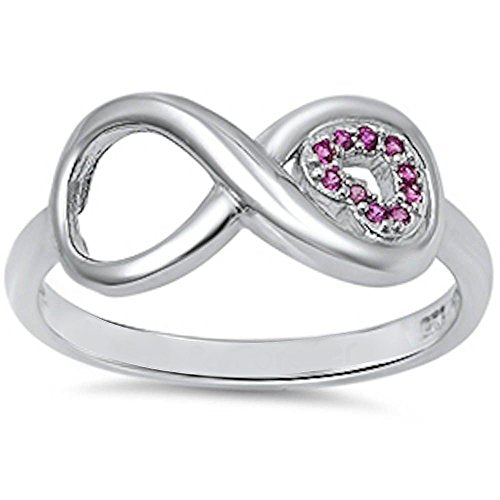 CLOSEOUT!Infinity Ring with Ruby CZ Stones .925 Sterling Silver