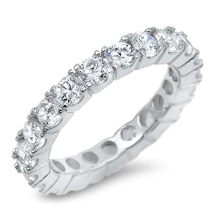 CLOSEOUT! 4 Prong Round Cubic Zirconia Eternity Band .925 Sterling Silver Ring