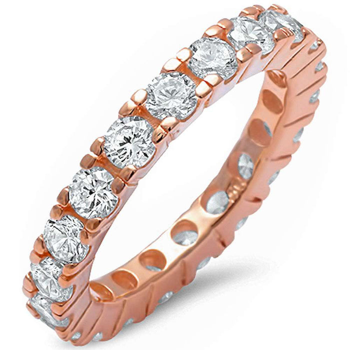 CLOSEOUT! 4 Prong Rose Gold Plated Cz Band .925 Sterling Silver Ring Sizes 5, 7, 9, 10