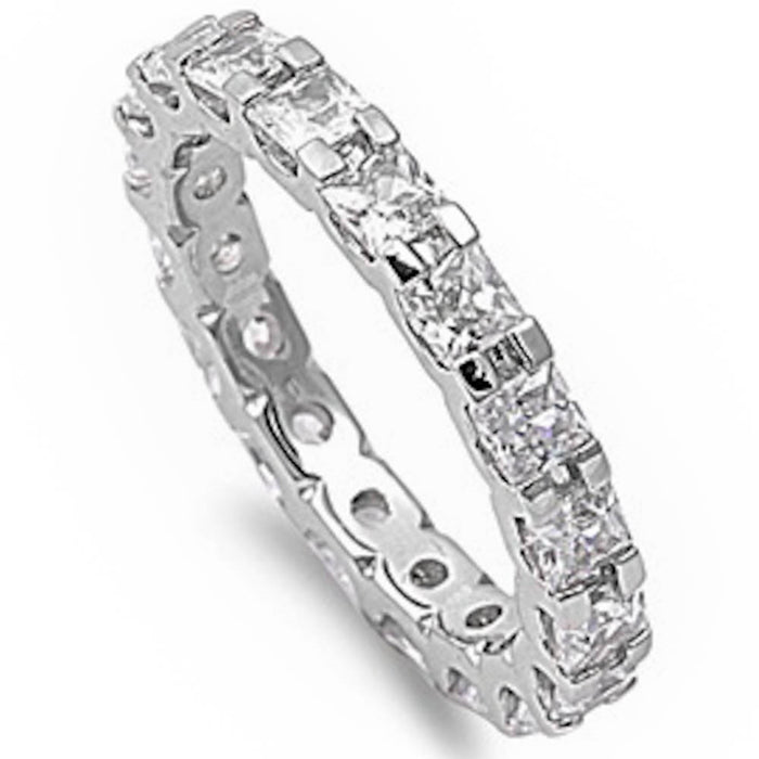 CLOSEOUT! Princess-cut Cz Eternity Wedding Band .925 Sterling Silver