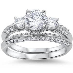 CLOSEOUT! Round-cut Cubic Zirconia Bridal Set .925 Sterling Silver Ring Sizes 4-11