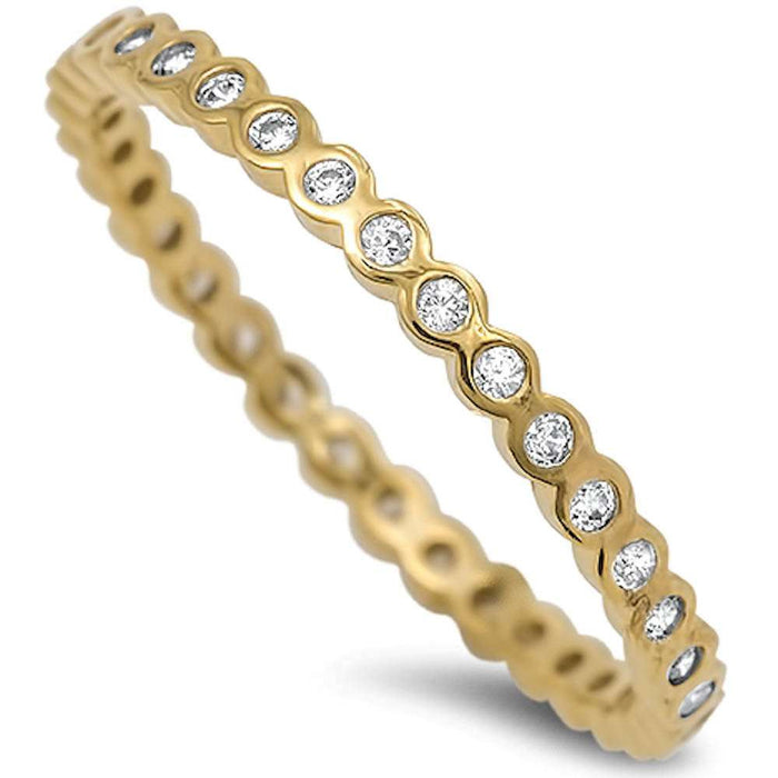 CLOSEOUT! Yellow Gold Plated Cz Eternity Band .925 Sterling Silver Ring