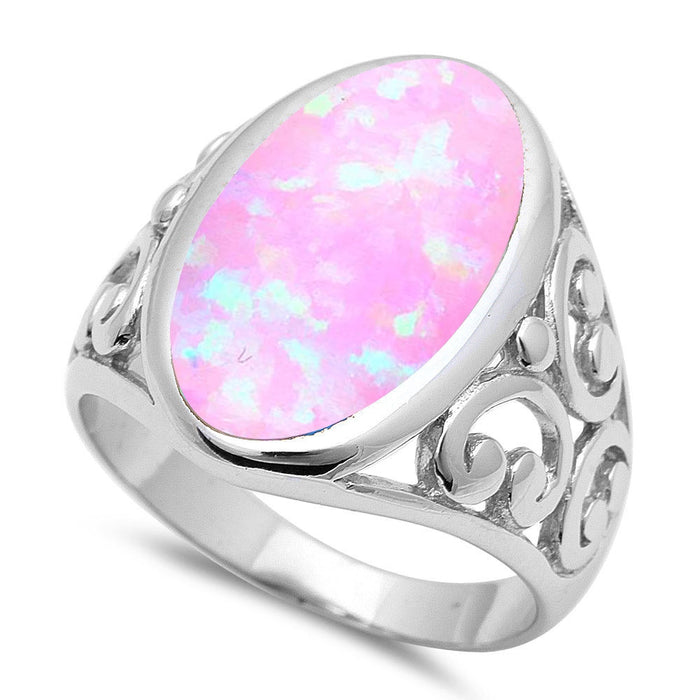 CLOSEOUT! Oval Pink Opal Filigree Ring .925 Sterling Silver