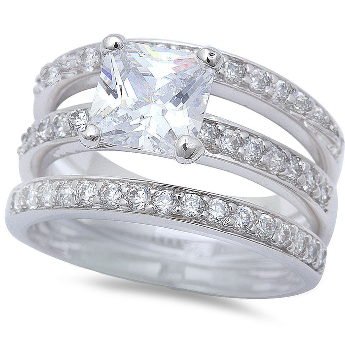 CLOSEOUT! 2.5Ct Princess & Round Cz Wedding Set .925 Sterling Silver Ring