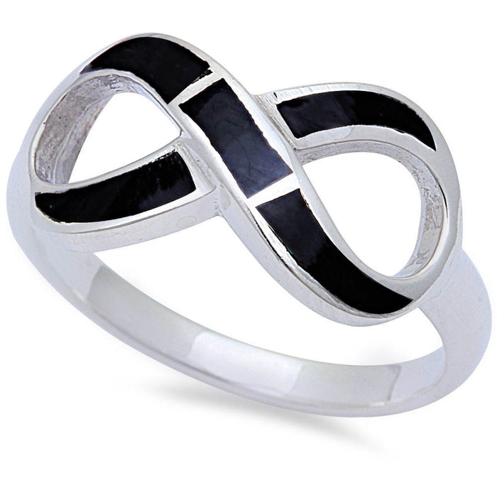 CLOSEOUT! .925 Sterling Silver Infinity Ring with Black Onyx
