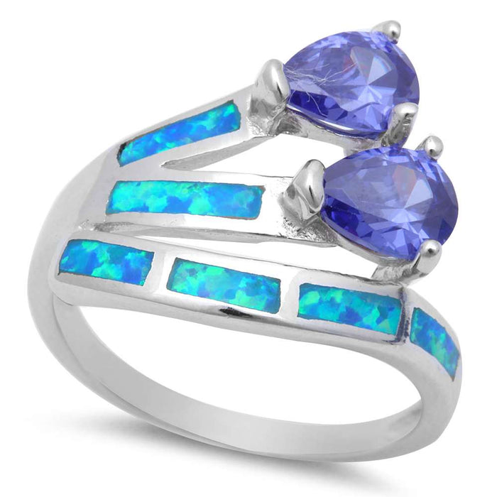 CLOSEOUT!Tanzanite & Blue Opal New Design .925 Sterling Silver Ring Sizes 6-9