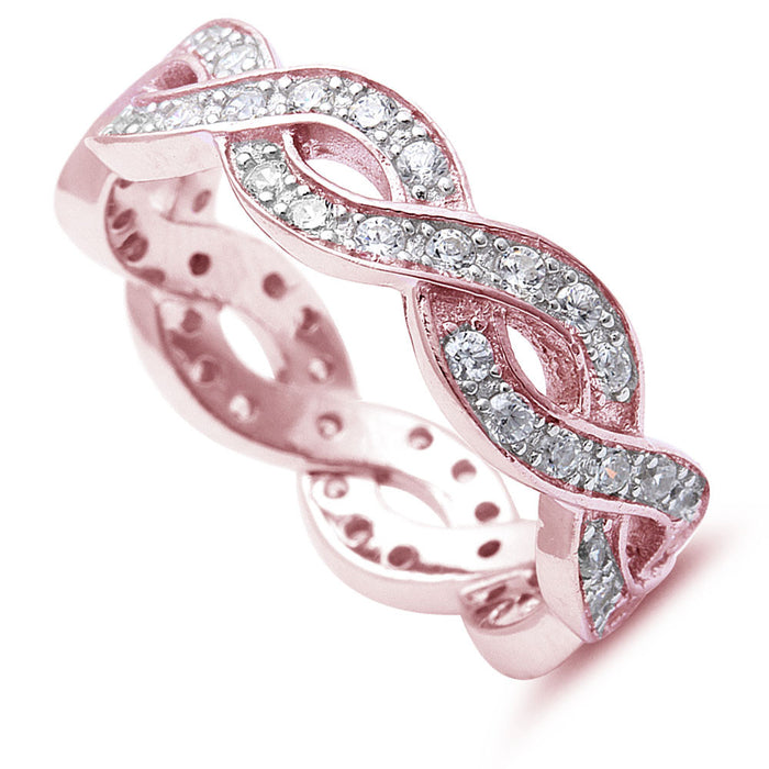 CLOSEOUT! Rose Gold Plated Cz Infinity Design .925 Sterling Silver Ring
