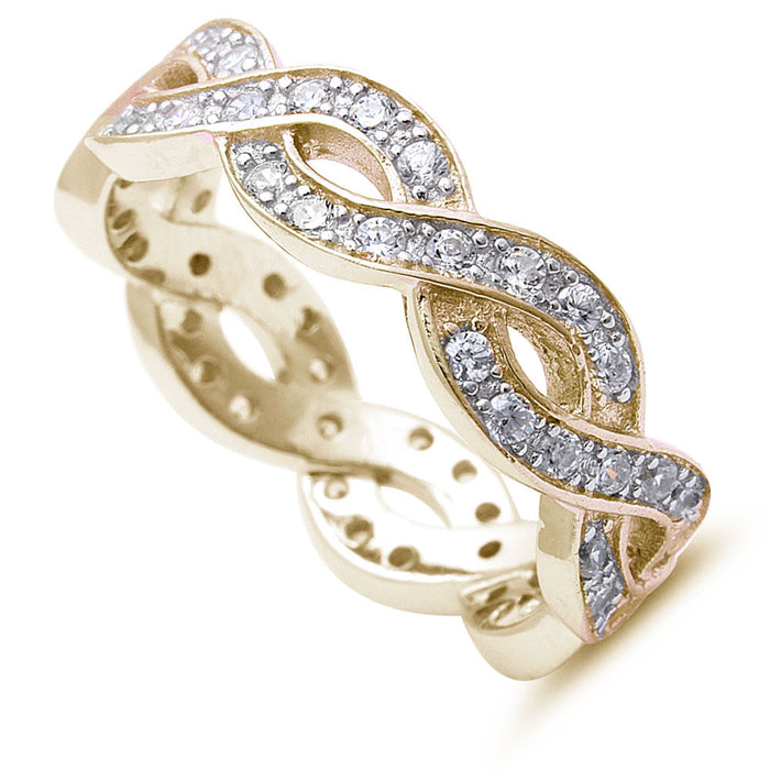 CLOSEOUT! Yellow Gold Plated Cz Infinity Design .925 Sterling Silver Ring Sizes 4-12