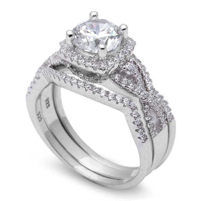 CLOSEOUT! Fine 1.50Ct White Cz 3 Ring Set .925 Sterling Silver Ring