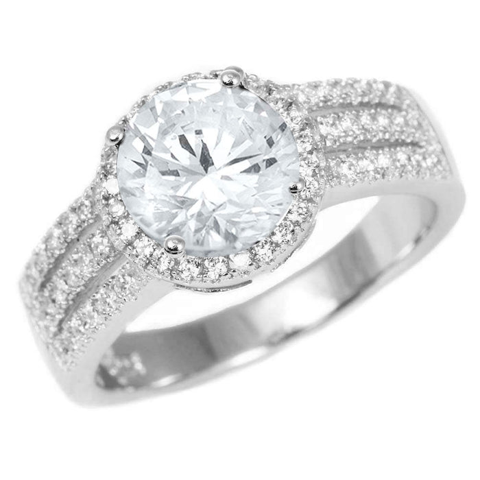 CLOSEOUT! Halo Round Cubic Zirconia .925 Sterling Silver Ring