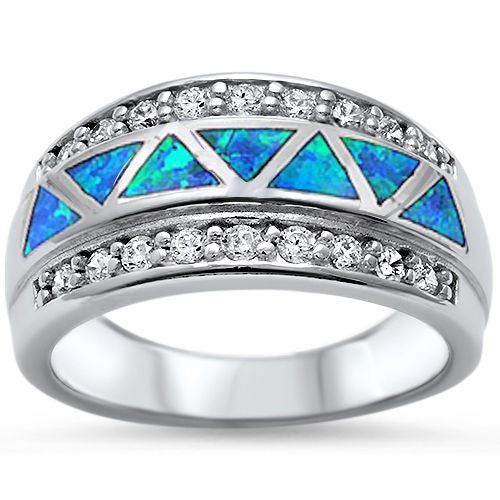 CLOSEOUT!Blue Opal & Cz High Fashion .925 Sterling Silver Ring