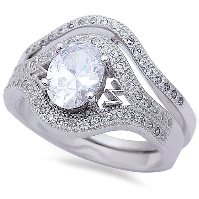 CLOSEOUT!2CT Oval & Pave Cz 2 Ring Wedding Set .925 Sterling Silver Ring