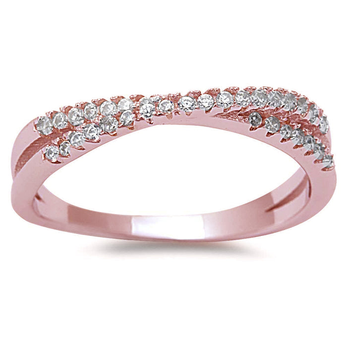 CLOSEOUT! Rose Gold Plated New Style Cubic Zirconia Infinity .925 Sterling Silver Ring