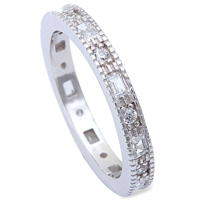 CLOSEOUT!Round & Baguette Cz Fashion Engagement Band .925 Sterling Silver Ring