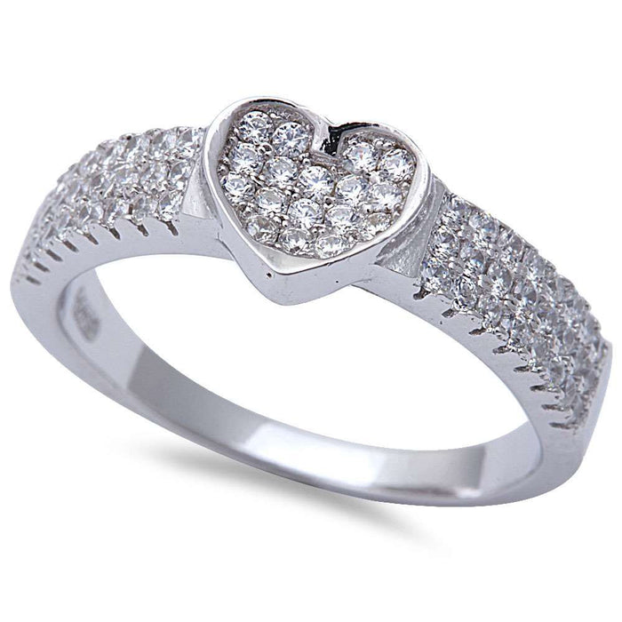 CLOSEOUT! Fine! .75CT Micro Pace Cz Heart .925 Sterling Silver Ring