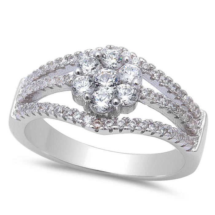 CLOSEOUT!New .50ct Cz Flower Fashion .925 Sterling Silver Ring