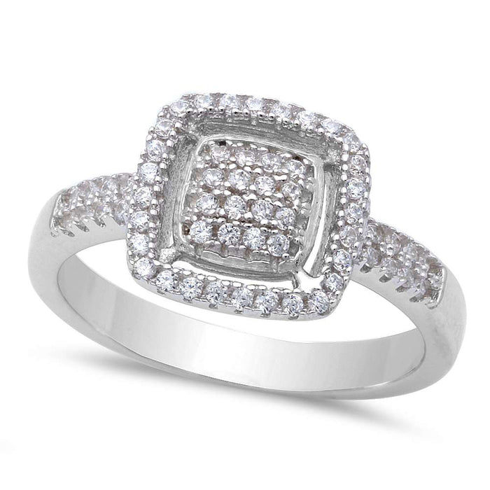 CLOSEOUT!Cushion Shape Micro Pave Cubic Zirconia Fashion .925 Sterling Silver Ring Sizes 4-9