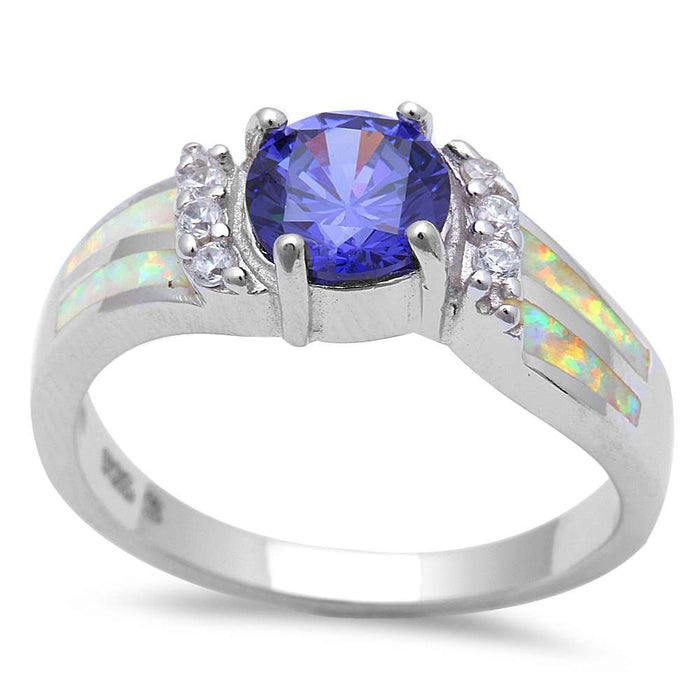 CLOSEOUT! Tanzanite, White Opal & Cubic Zirconia Fashion .925 Sterling Silver Ring Sizes 5-11
